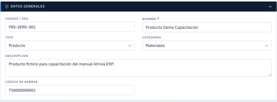 Datos generales del producto