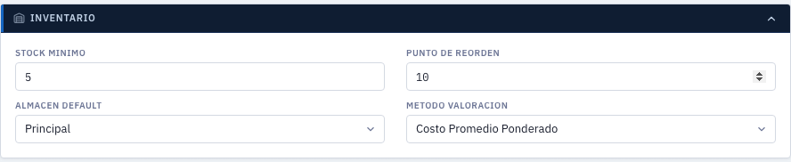 Parámetros de inventario